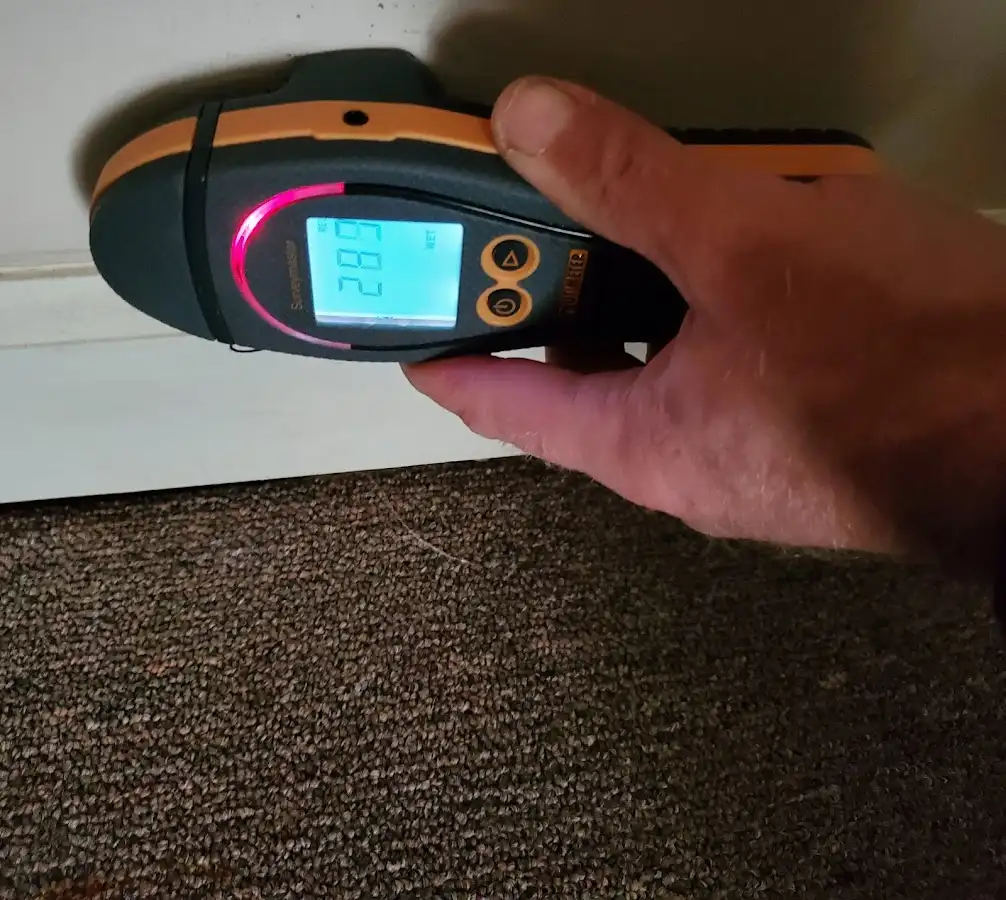 Moisture detection at baseboard during Burst Pipe Cleanup in Bryan